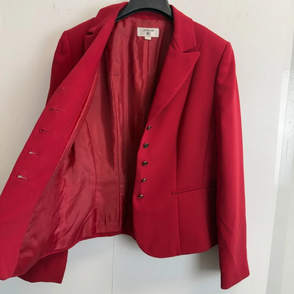 Stresa Womens Red 2 Piece Skirt Suit Set Blazer and A-Line Skirt Size 10